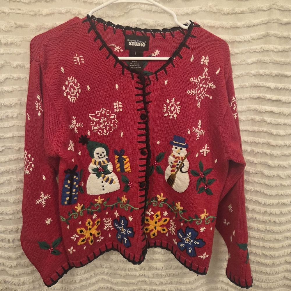 VTG Ugly Christmas Sweater  Designers Originals Studio Embroidered Beaded Sz Med
